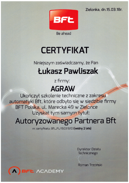 Certyfikat pion 8